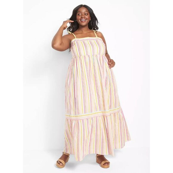 Lane Bryant Tie-Strap Tiered Striped Cotton Maxi Dress Size 20 2X Plus Sz Summer - Picture 2 of 12